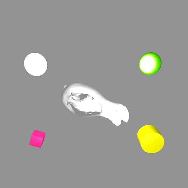 All shapes appear on screen and grow bigger to match sound depending on which key is pressed.