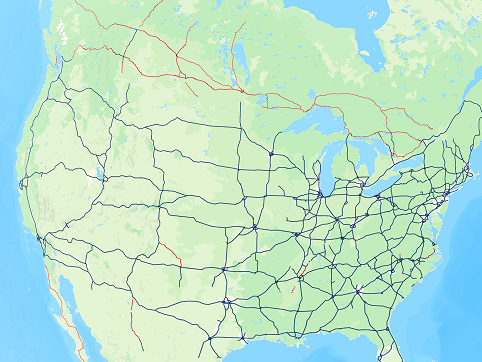 Exploring the road and transit networks through North America. I learned that a trunk road is a major highway managed at the national level and often connects important locations. A motorway is a specific type of trunk road for high speed traffic with controlled access and no intersections. 
