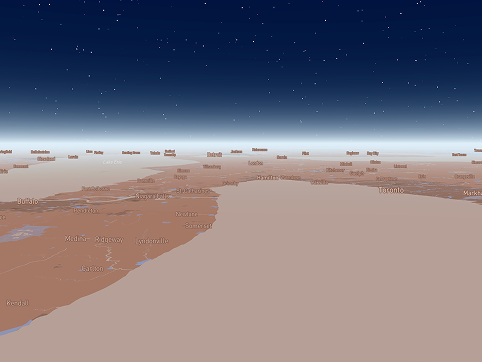 This is a map of Southern Ontario. In this map, I started playing with the visuals. I edited the horizon line, sky and stars.