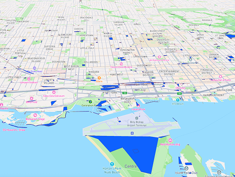 Exploring the 'Structures' layer with blue fill in this map of downtown Toronto.
